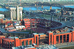 The new Busch Stadium was completed within its near impossible target date and opened on April 10, 2006. Photo courtesy of KMOV-TV.