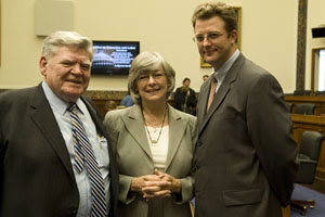 From left to right: John Flynn, President of the International Union of Bricklayers and Allied Crafts, Chairwoman Lynn Woolsey (D-CA) of the Subcommittee on Workforce Protections and MCAA member Cliff Horn, President of A. Horn Inc.