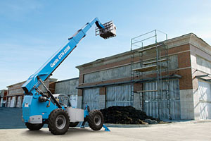 The GTH-1048 and GTH-1056 telehandlers by Genie Industries are ideal machines for moving heavy loads, with a maximum lift capacity up to 10,000 pounds.