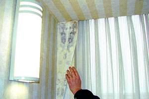 Most vinyl wall coverings act as a vapor retarder. In warm humid climates, application of a vapor retarder on the inner surface of the wall can result in condensation to form on the cool side of the wall (the interior). This typically results in mold growth on the gypsum sheathing.