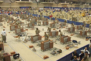 The floor of Bartle Hall as 48 masons constructed their composite projects in the National Masonry Contest.