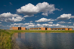 Colin Powell Middle School includes a pond-based geothermal system. Photo courtesy of Legat Architects.