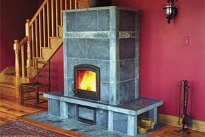 Probably no wood burning system is more efficient than the masonry heater. Photo courtesy of Dann Carnes - Fireplace Editions.
