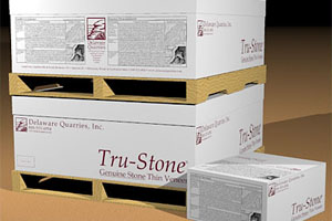 Thin stone from Delaware Quarries comes with an image of the stone on the box, along with step-by-step installation instructions.