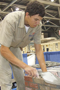 Shown is Baca in action at a national masonry contest held in conjunction with the SkillsUSA Leadership Conference in Kansas City, Mo., in June 2007.