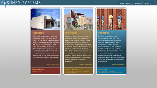 MasonrySystems.org motivates customers to design their next buildings with masonry.