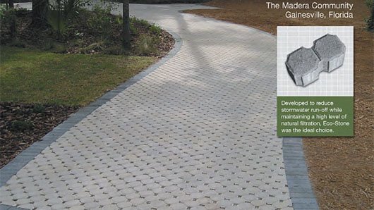 Pavers reduce the impact on the environment and stormwater management systems, while recharging local aquifers.