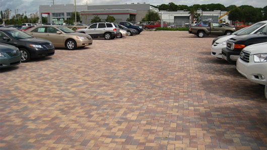 Hanson Hardscapes completed the first installation of its Aquaflow permeable paving system at the Toyota of Stuart dealership in Stuart, Fla.