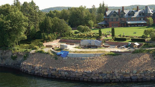 Aerial view of Formal Gardens job-site, from Lake Champlain. Photo courtesy of Doug Porter.
