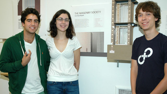 Shaan Hassan (left) of Carrboro, NC, Jayne Goethe (middle) of Wake Forest, NC, and Jeremy Leonard (right) of Raleigh, NC have claimed the NCMCA Sigmon Memorial Scholarship Masonry Design Award for 2010.
