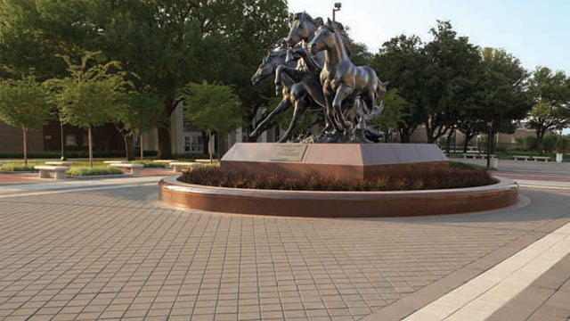 SMU’s mustang sculpture at the south end of Mustang Plaza and Mall welcomes students, faculty and visitors to a beautiful 230-acre campus.