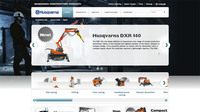 The new Husqvarna Construction Products site provides technical specs and how-to guides.