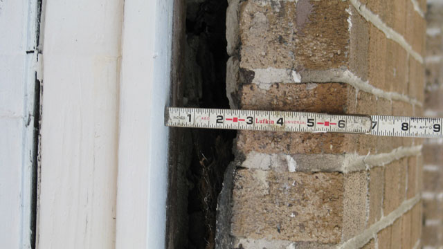 Installation involved cutting out 1 3/4-inch-deep slots in the mortar joints.