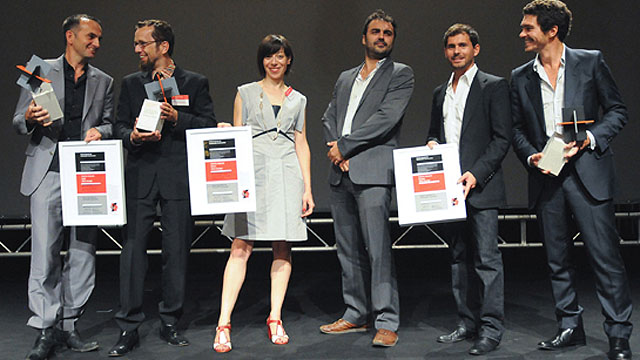 Winners of the Holcim Awards Gold, Silver and Bronze 2011 Europe (l-r): Tim Edler (Gold), Carlos Arroyo and Vanessa Cerezo (Silver), and Tanguy Vermet, Samuel Nageotte and Philippe Rizzotti (Bronze).