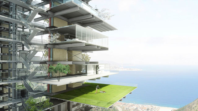 Lifestyle apartments and infrastructure recycled from former freeway viaducts, near Scilla, Italy
