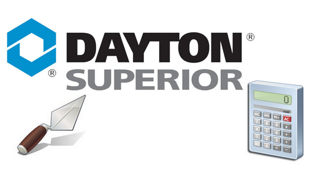 The Dayton Superior Product Calculator can be used to determine how much product will be required to cover a specific area.
