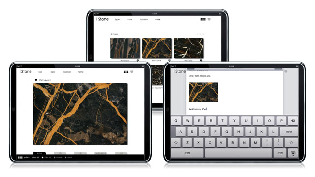The app presents images and technical information of over a 1,000 natural stones from around the world.