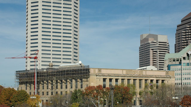 The seven-story Joseph P. Kinneary Federal Courthouse is undergoing a complete exterior renovation.