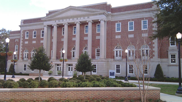 Foster Auditorium and Malone Hood Plaza on the campus of the University of Alabama in Tuscaloosa, Ala.