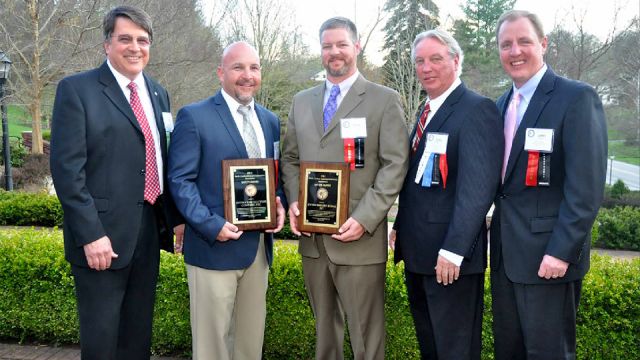 John Cramer of TriSure Corporation (right) presents the inaugural NCMCA Insurance Program Safety Awards