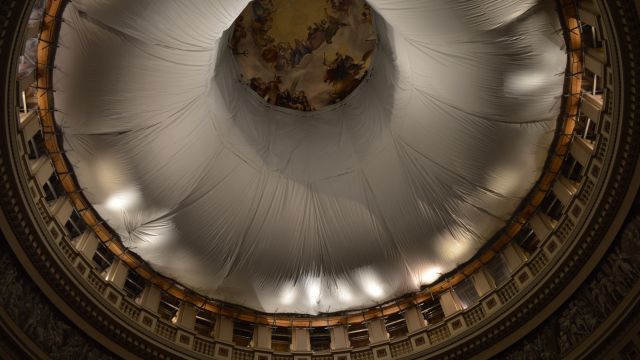 Shown is an image of the restoration to the dome taken from inside the U.S. Capitol