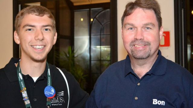  Daniel Furr (left) of Concord with his instructor/coach Todd Hartsell.  Photograph courtsey of SkillsUSA.
