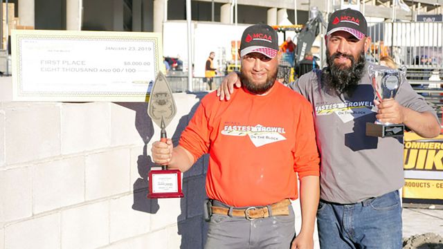 2019 MCAA Fastest Trowel on the Block winner Gerardo Patlan (left) with tender Roberto Patlan (right).