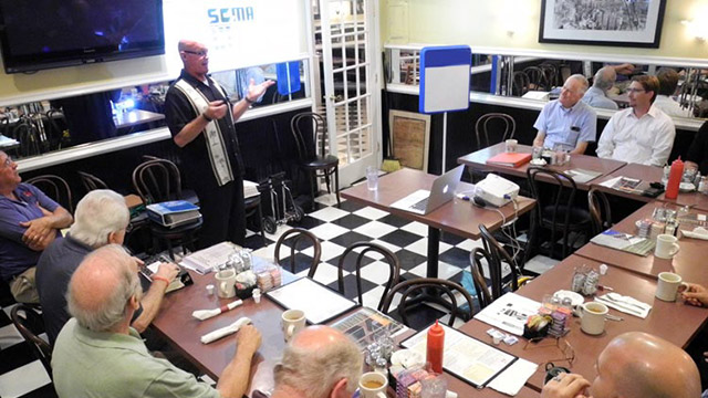 President Byard Stevens (front) presented “Understanding Masonry” in Charlotte