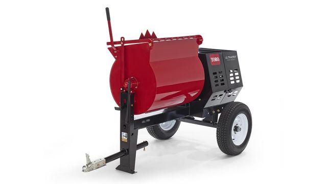 Shown is a Toro UltraMix mortar mixer, which which features a symmetrical drum design to eliminate dead zones.