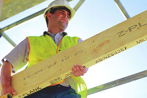 Z-Plank from Kennison Forest Products is a laminated veneer lumber (LVL) plank that the company says provides the structural uniformity of LVL combined with strict quality control processes to offer a safe and reliable scaffold planking. Photo courtesy of Kennison Forest Products.