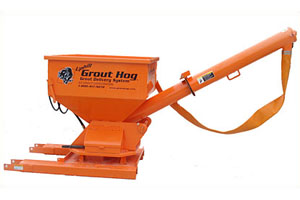 The new Uphill Grout Hog by EZ Grout has an upward protruding snout that saves a significant amount of reach on the forklift, and the unique swivel base allows grouting from all angles while eliminating extra forklift moves.