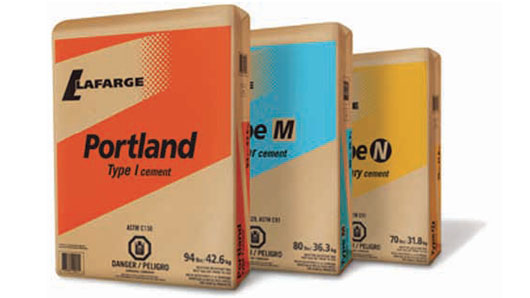 New Lafarge packaging features a distinctive design and a fresh look, but the bags contain the same top-quality products. They’re also made from unbleached, natural kraft paper. Image courtesy of Lafarge Cement.
