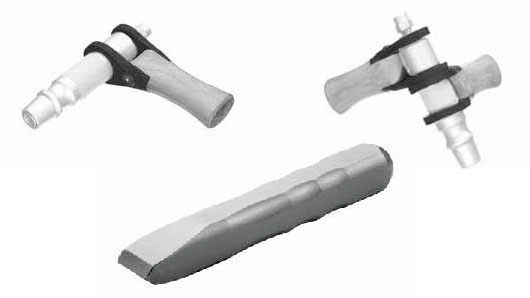 New accessories from Trow & Holden, Inc. include (left to right, top to bottom): Air Tool Comfort Grip, Double Comfort Grips, and Comfort Grip Hand Chisel.