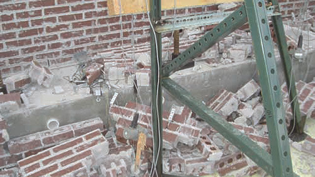 This is a photo from an earthquake test done in January 2009 at UC San Diego’s Englekirk Structural Engineering Center.