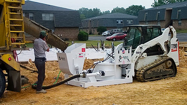 Blastcrete Equipment Co.’s Model RD6536 Skid Steer Pump Attachment is the most simple and safe concrete pumps on the market to maintain and operate.