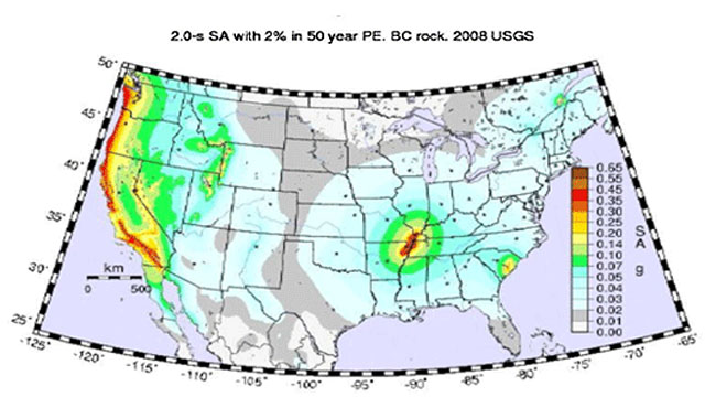 Source: United States Geological Survey 2008 Map – 10% in 50 Year Peak Ground Acceleration