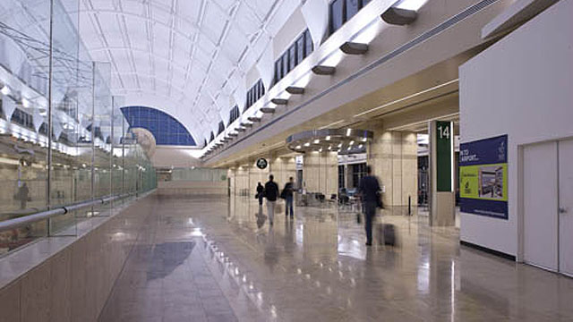 Jura stone is featured throughout the walls and floors in all terminals.