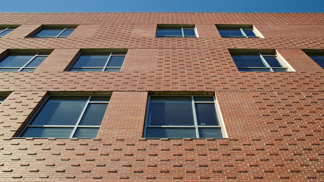 Shown is the exterior wall of the Cuisinart Center of Culinary Excellence, Silver Award winner in the BIA Brick in Architecture Awards. Photo by Jeffrey Totaro.