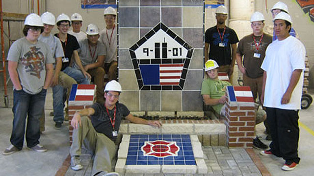 Tulsa Tech masonry students spent the first two weeks of classes last semester building a memorial wall and fountain to honor the victims of 9/11.