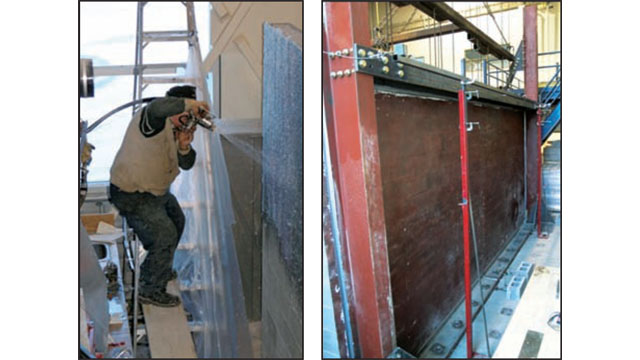 Figure 4 - GFRP-sprayed hollow concrete block wall testing at the University of Calgary. This reinforcing method could be a good option.