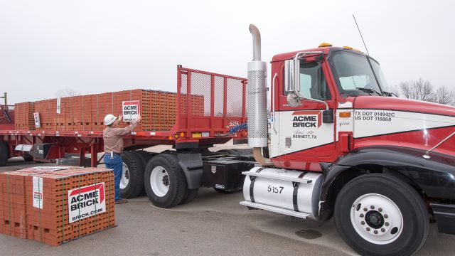 The first load of brick is readied for shipment from Acme's newly reopened Bennett Texas Plant