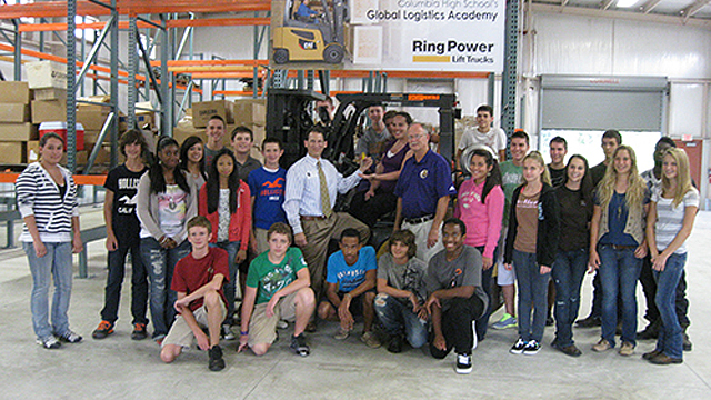 Students and administrators at Columbia High School’s Global Logistics Academy met with representatives from local Cat® lift truck dealer Ring Power Lift Trucks in early October