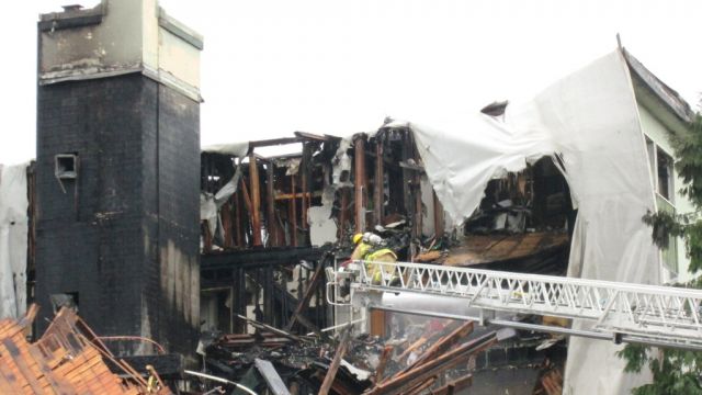 Shown is the aftermath of condos in Vancouver that burned (Image courtesy of the Masonry Institute of B.C.)