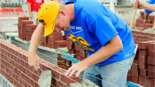 Bricklaying action at the 2014 North East Regional Competition