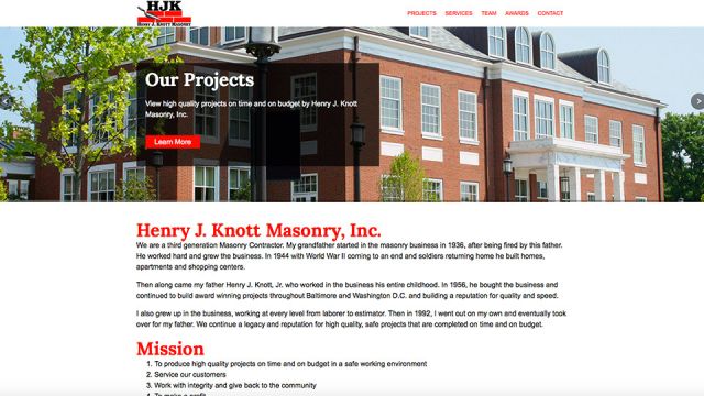 The new Henry J. Knott Masonry, Inc. website