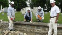 Iroquois Job Center masonry students fixing up Shelby Cemetery