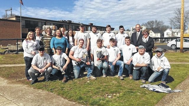 SCCTC Masonry Students with Scioto County CAO Head Start Members and Community Action Executive Director Steve Sturgill.