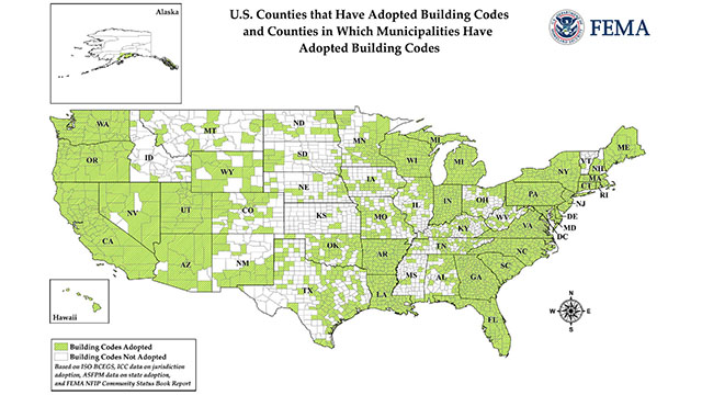 Counties in the United States that have adopted flood-resistant building codes