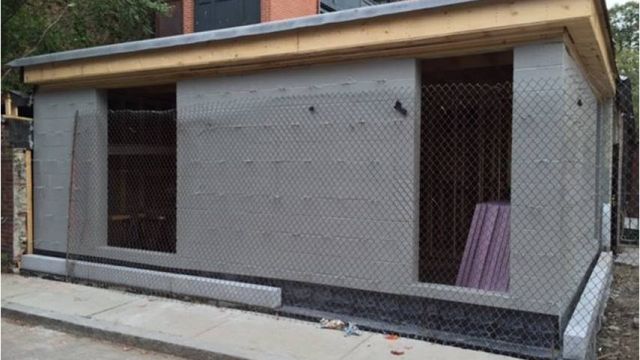 CMU backup coated with ExoAir 230 fluid applied air/water resistive barrier from Tremco Inc.